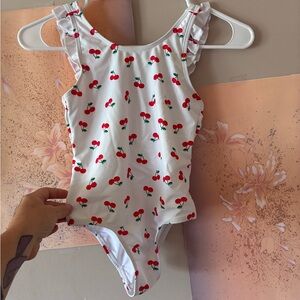 MARINA swim suit White with Red Cherry Print